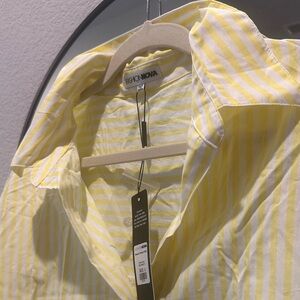Fashion Nova womens Yellow and White Striped Button-Down Shirt